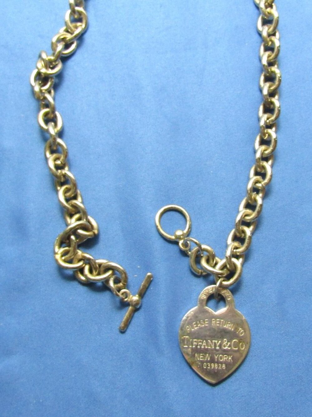 VTG ROLO LINK CHAIN NECKLACE Heart Charm stamped Tiffany 17.5" Read